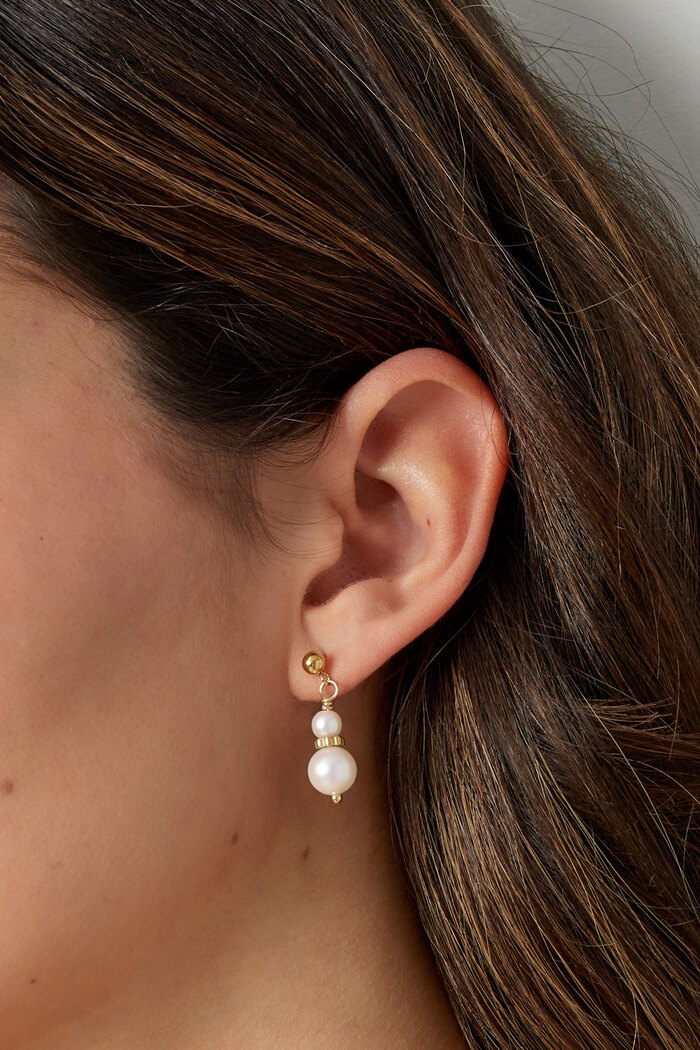 Boucle d'oreille avec deux pendants perles - doré Image3